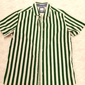 Denim and flower forest green and white stripped shortsleeve size s